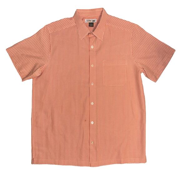 Urban Pipeline Men’s Shirt Large Short Sleeve Button Up Pocket Orange Plaid EUC - Picture 1 of 6